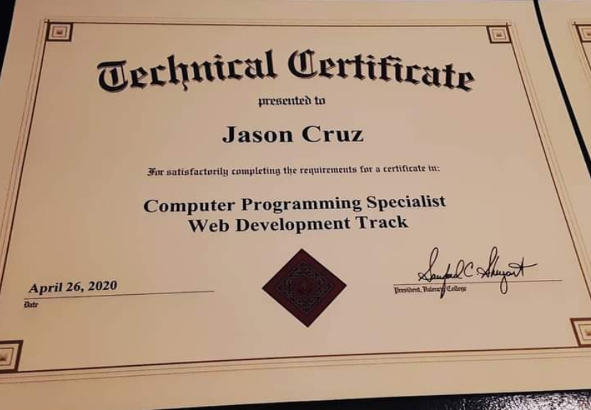 Valencia College Web Development certification